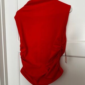 Maeve Anthropologie Red Ruched Mockneck Sleeveless Top Size L, NWT